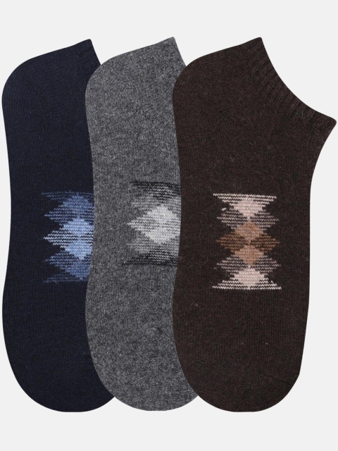 

N2S NEXT2SKIN Men Pack of 3 Grey & Brown Ankle Length Socks