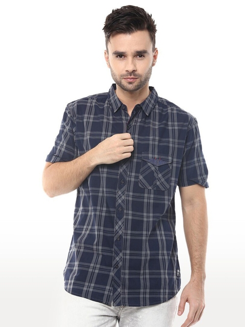 

SPYKAR Men Navy Blue Slim Fit Tartan Checks Checked Casual Shirt