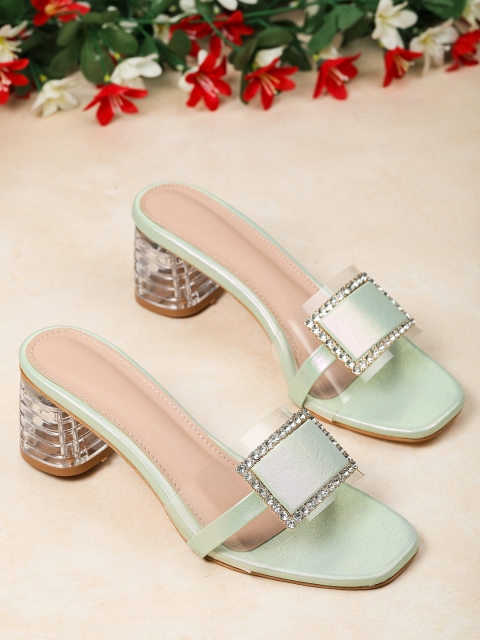

H3F Green Embellished Party Block Pumps