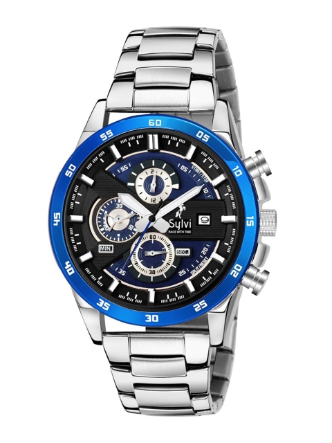 

Sylvi Men Blue Skeleton Dial & Silver Toned Stainless Steel Bracelet Style Straps Analogue Chronograph Watch