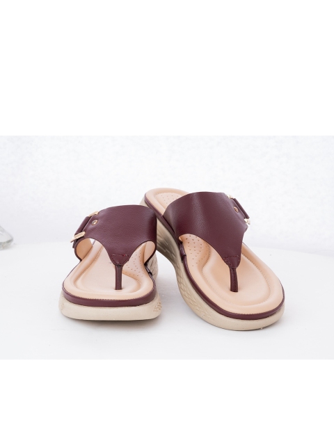 

Khadims Women Maroon T-Strap Flats with Buckles