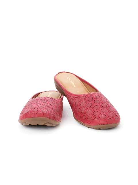 

Khadims Women Red Mules with Laser Cuts Flats