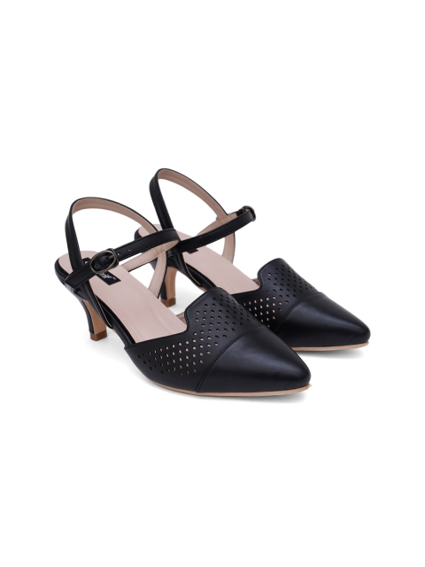 

Sherrif Shoes Black Party Kitten Pumps with Laser Cuts