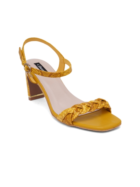 

Sherrif Shoes Mustard Printed Party Block Sandals with Buckles