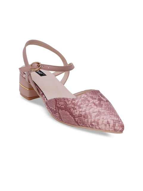 

Sherrif Shoes Pink Printed Party Block Pumps with Buckles