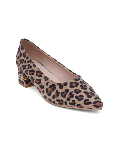 

Sherrif Shoes Beige Printed Party Block Pumps