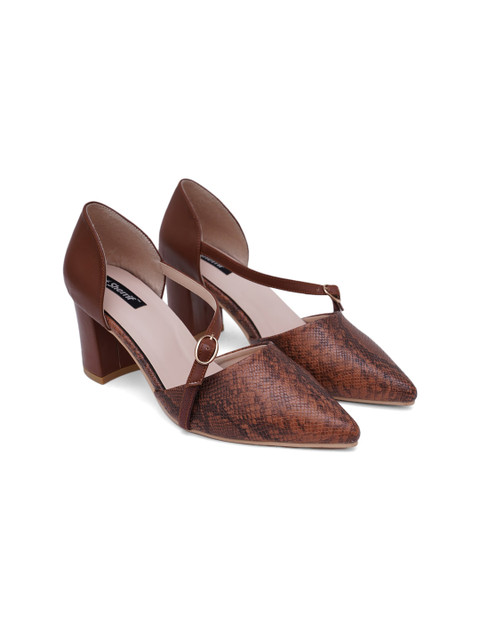

Sherrif Shoes Brown Printed Party Block Pumps with Buckles