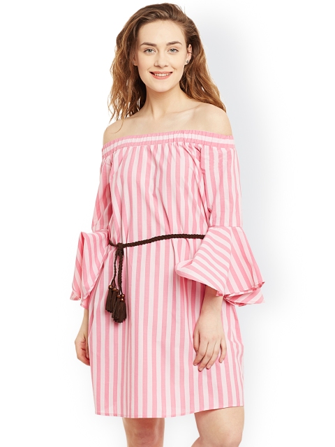 

Blue Sequin Women Pink & White Striped Off-Shoulder Dress