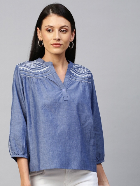 

Chemistry Blue Chambray Styled Back Top