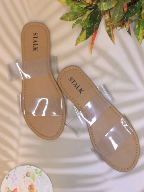 

STALK Women Transparent Printed Open Toe Flats