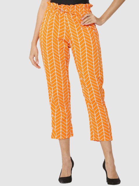 

The Label Bar Women Orange Printed Relaxed High-Rise Trousers