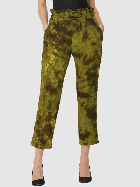 

The Label Bar Women Green Floral Printed Relaxed High-Rise Trousers
