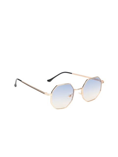 

Scavin Unisex Mirrored Lens & Gold-Toned Square Sunglasses with UV Protected Lens, Blue