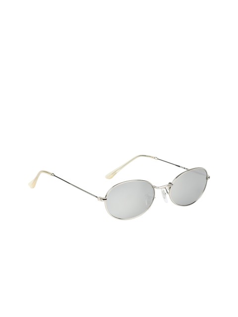 

Scavin Unisex Mirrored Lens & Silver-Toned Oval Sunglasses with UV Protected Lens