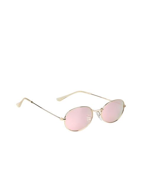 

Scavin Unisex Mirrored Lens & Gold-Toned Oval Sunglasses with UV Protected Lens, Pink