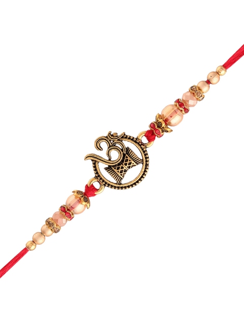 

I Jewels Men Gold-Toned Pearl Beaded Designed Rakhi, Red