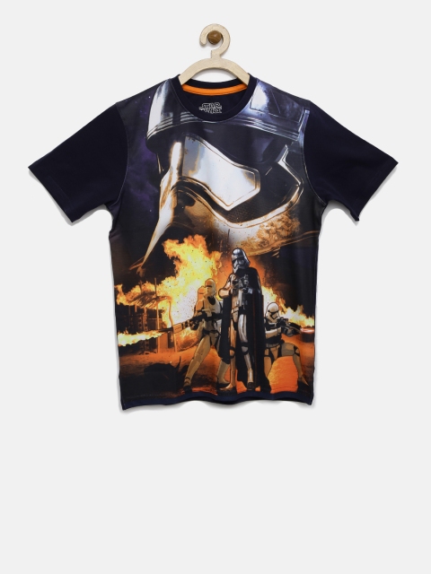 

POPPERS by Pantaloons Boys Navy Blue Printed Pure Cotton T-shirt