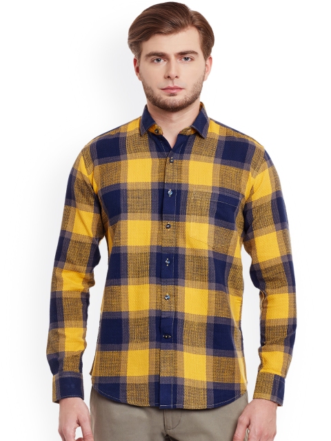 

DENNISON Men Yellow & Navy Slim Fit Checked Casual Shirt