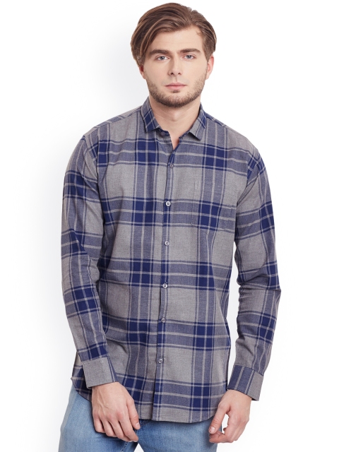 

DENNISON Men Grey & Blue Slim Fit Checked Casual Shirt