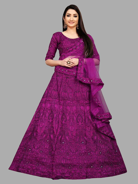 

Fashionuma Purple Semi-Stitched Lehenga & Blouse With Dupatta
