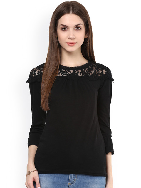 

plusS Women Black Solid Pure Cotton Top