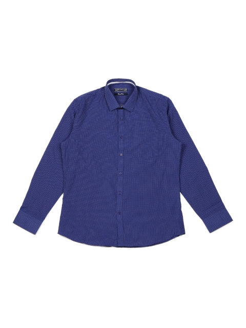 

John Miller Men Blue Slim Fit Self Design Casual Shirt