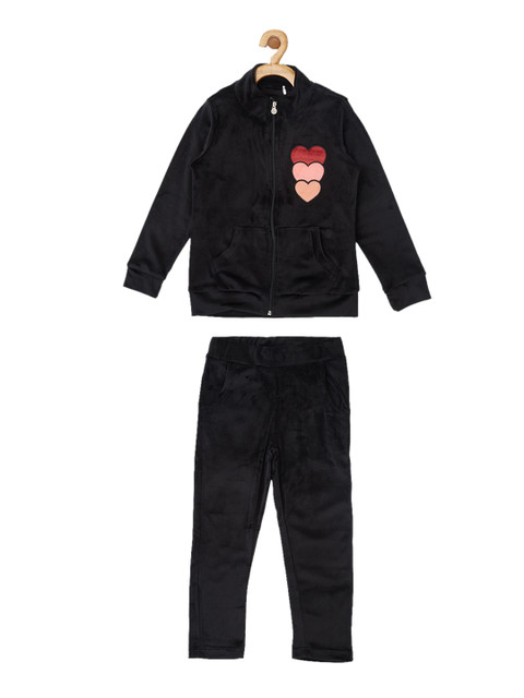 

Sweet Dreams Girl Black Solid Printed Cotton Tracksuit