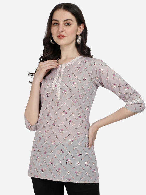 

Pure 9 Women Grey Floral Printed Casual Top