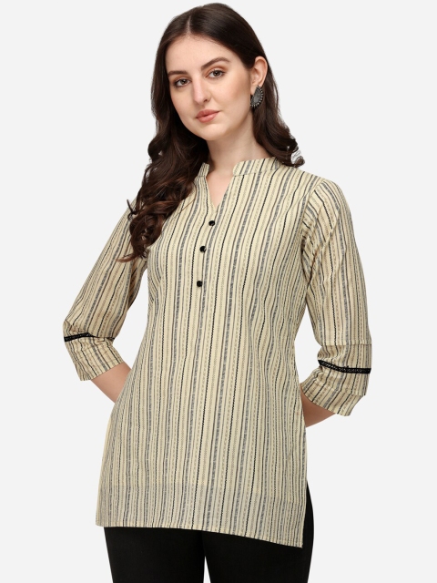 

Pure 9 Yellow Striped Mandarin Collar Top