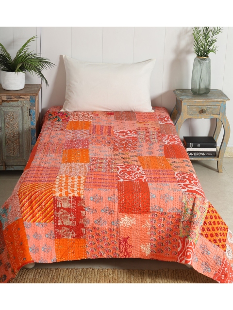 

HANDICRAFT PALACE Orange Printed Cotton Single Bed Covers