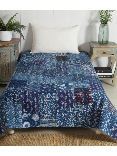 

HANDICRAFT PALACE Blue & White Printed Cotton Single Bed Covers