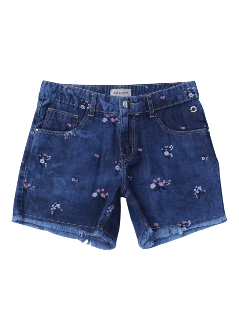 

Gini and Jony Girls Blue Floral Printed Denim Shorts