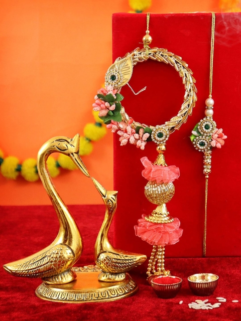 

TIED RIBBONS Set of 2 Rakhi With Duck Statue Gift Set, Gold