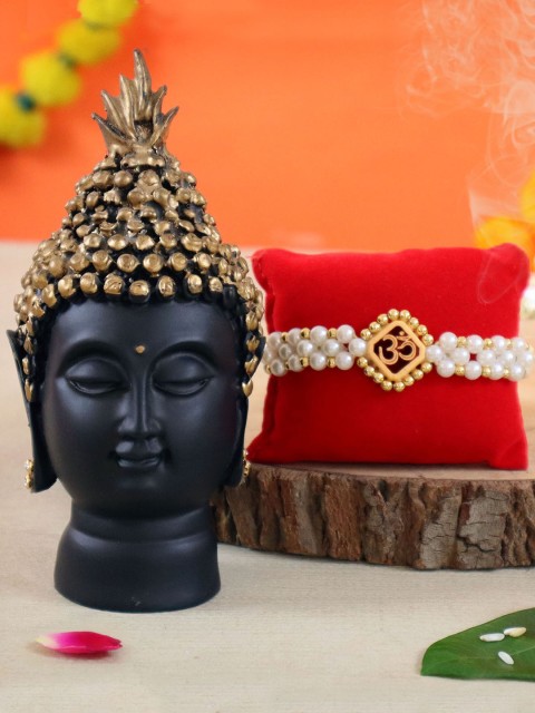 

TIED RIBBONS Multicolored Thread Rakhi & Buddha Head Idol Statue Gift Set, Multi