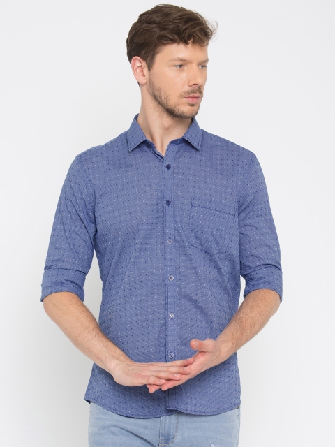 

John Miller Men Blue Slim Fit Checked Casual Shirt, Navy blue