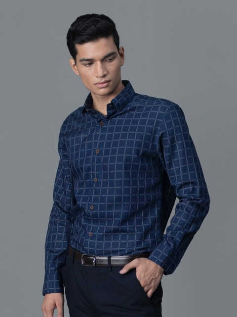 

Andamen Men Blue Classic Slim Fit Windowpane Checks Checked Casual Shirt