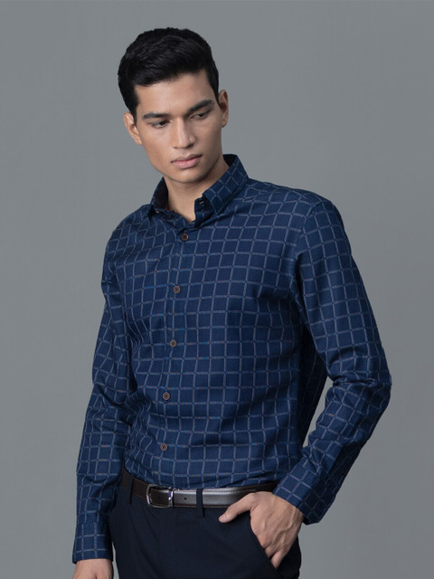 

Andamen Men Blue Classic Grid Tattersall Checks Checked Casual Shirt