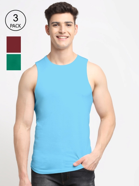 

Friskers Men Pack Of 3 Solid Cotton Apple Cut Innerwear Vests, Green