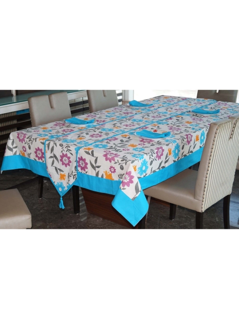 

Lushomes Set Of 6 Blue & White Floral Printed Cotton 4-Seater Table Linen Set