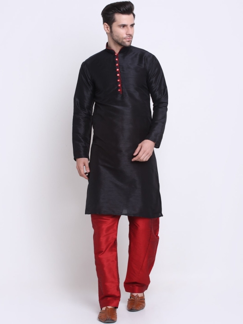 

Benstoke Men Black Pleated Kurta with Pyjamas