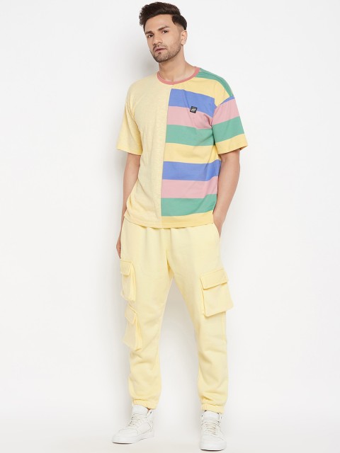 

FUGAZEE Men Yellow & Blue Colourblocked T-shirt Trackpants Clothing Set