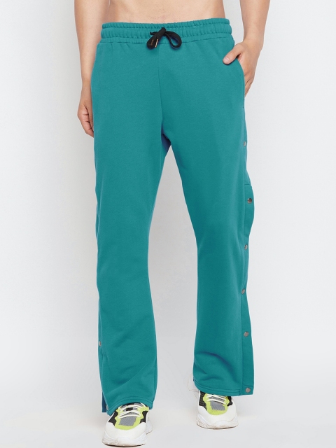 

FUGAZEE Men Teal Blue Solid Cotton Flared Snapbutton Jogger