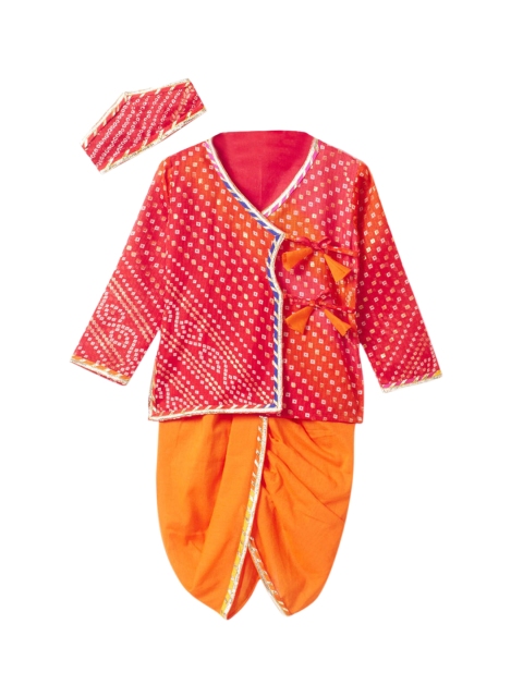 

Hopscotch Boys Multicoloured Angrakha Pure Cotton Kurta with Dhoti Pants & With Dupatta, Multi