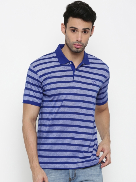 

SCULLERS Men Blue Striped Slim Fit Polo Collar T-shirt