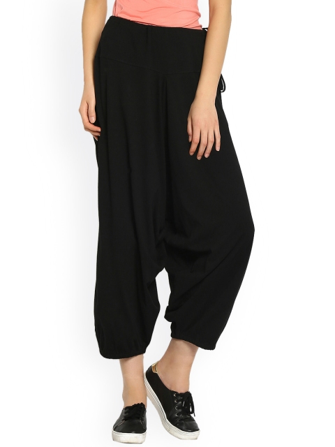 

Rattrap Women Black Loose Fit Solid Drop Crotch Trousers
