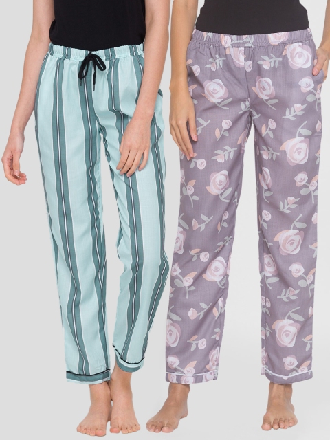 

FashionRack Women Set of 2 Teal Blue & Grey Cotton Lounge Pants