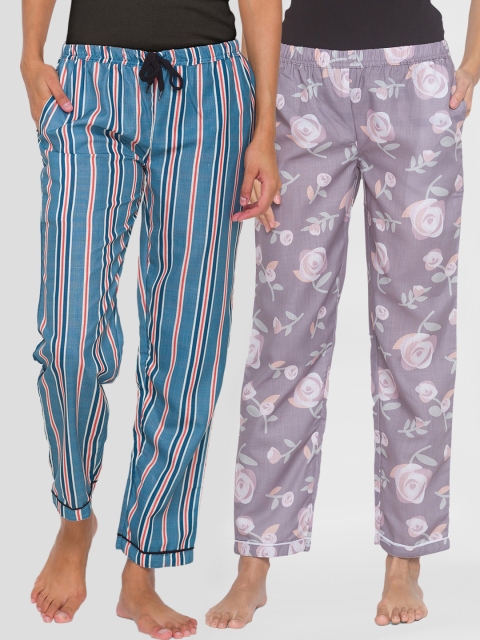 

FashionRack Women Pack of 2 Blue & Grey Cotton Lounge Pants