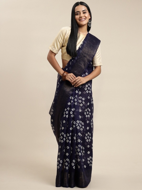 

Pavechas Navy Blue & White Bandhani Zari Bandhani Saree