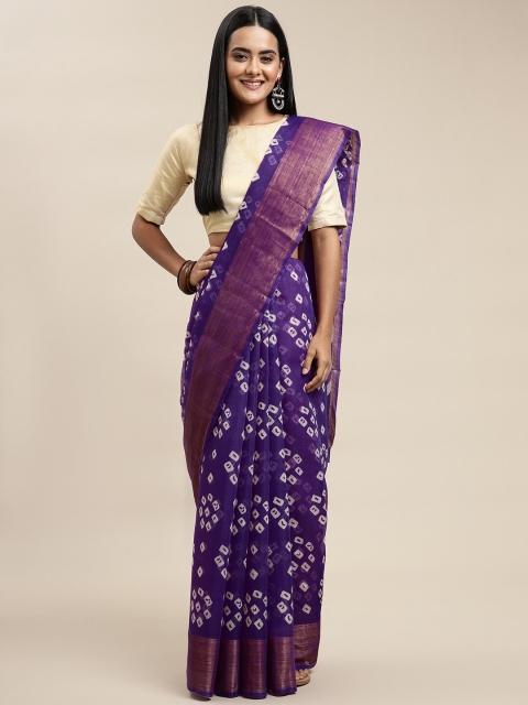 

Pavechas Purple & White Bandhani Zari Bandhani Saree