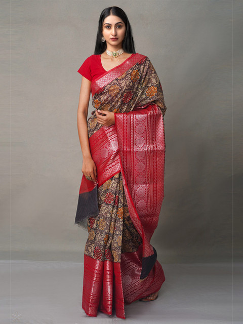 

Unnati Silks Magenta & Mauve Ajrakh Zari Maheshwari Saree